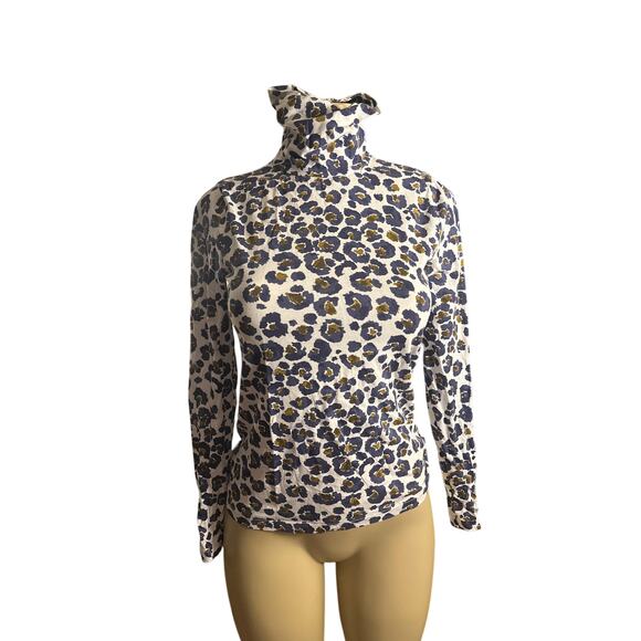 Women S J.Crew J. Crew AS746 Tissue Turtleneck Watercolor Leopard Top Shirt Tee - Picture 2 of 6